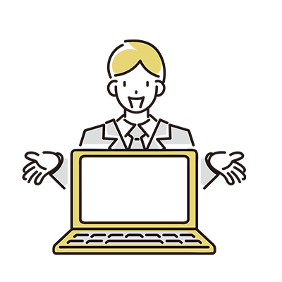 ホームページの確認依頼をしているスタッフのイラスト