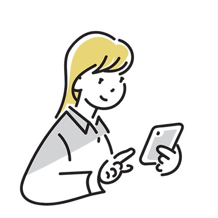 スマートフォンでホームページの情報を確認する人物のイラスト