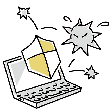 パソコンから警告マークが出ているイラスト