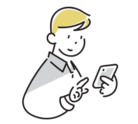 スマートフォンで新しい情報を得た男性のイラスト
